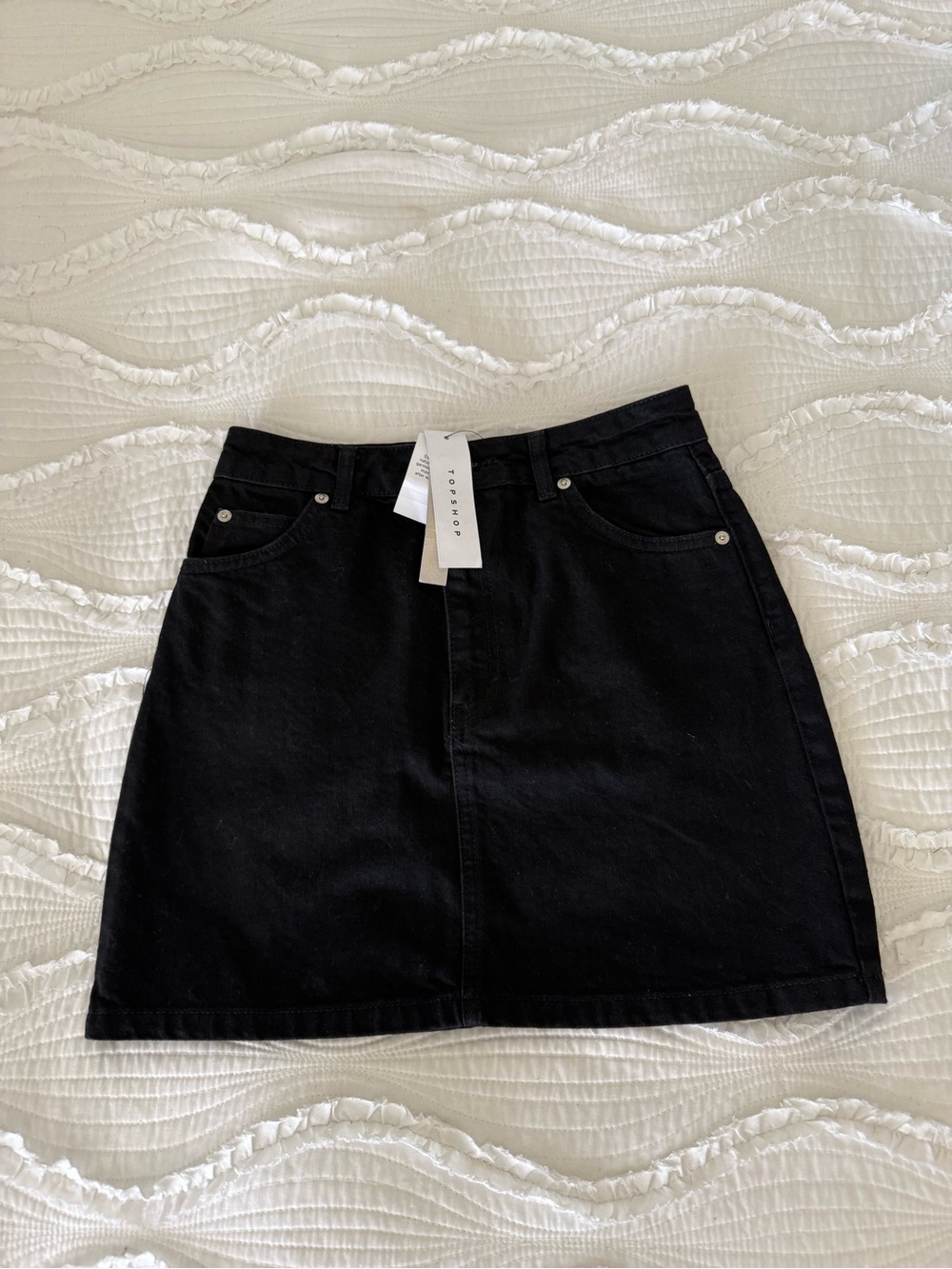 Topshop Black Denim A-Line Mini Skirt